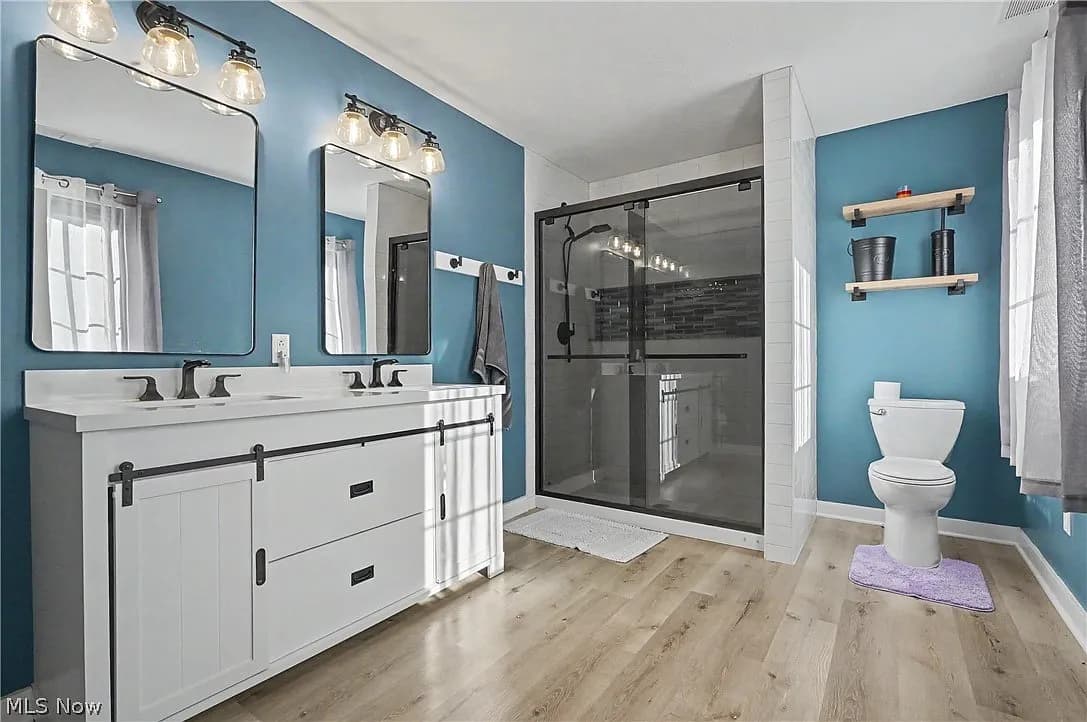 Finished bathroom remodel by J Hardie Construction